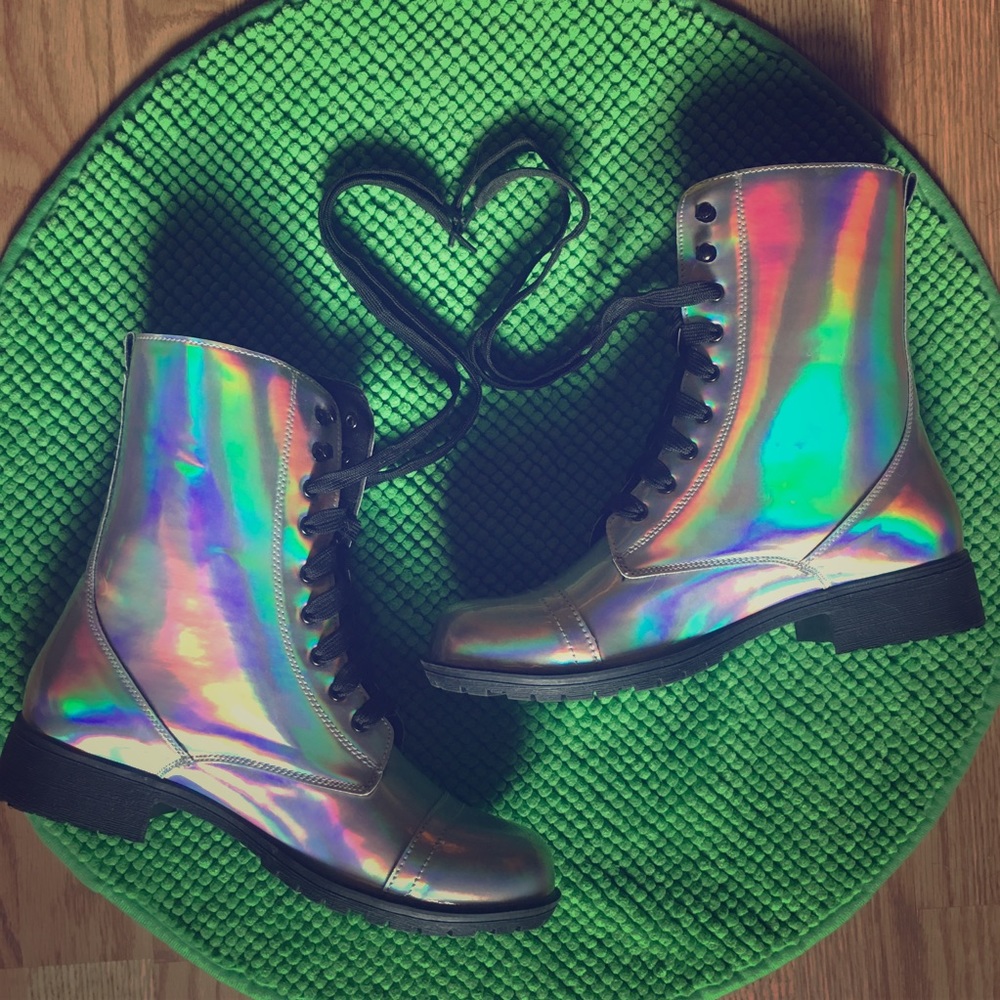Dolls Kill Hologram Combat Boots